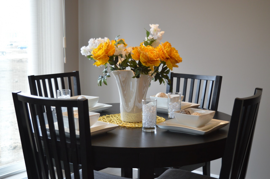 fresh flowers on a dining table