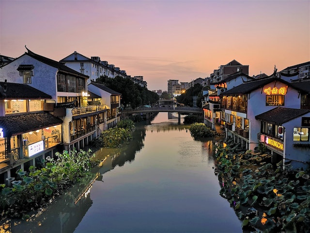 River between houses