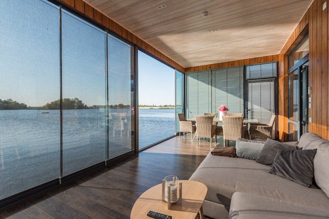 Living room with a water view