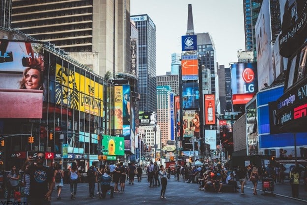 New York's most famous street filled with people and life